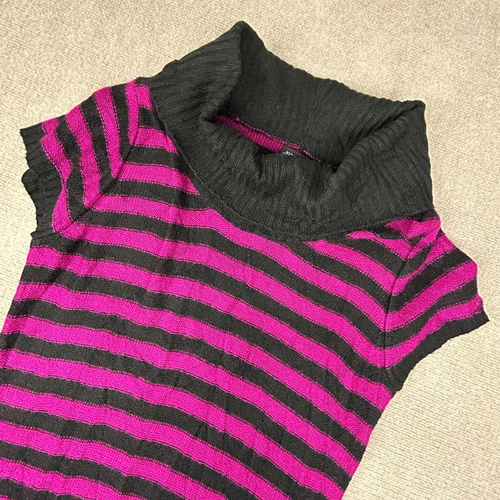 Notations Sweater Women XL Pink Black Chunky Knit Side Slit Cap Sleeve Cowl Neck